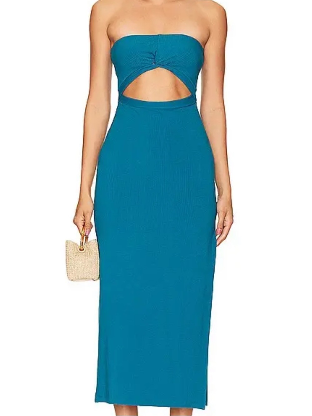l*space Kierra Teal Strapless Cutout Midi Dress NWT size large
